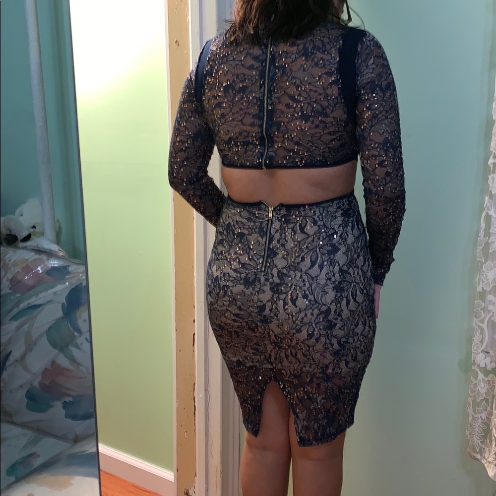 Navy blue and gold sparkle dress